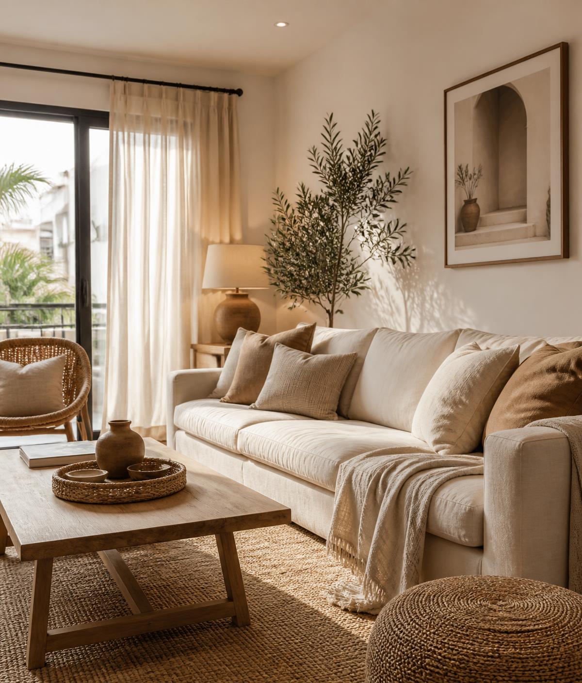 Salon chaleureux d'un logement en location courte durée